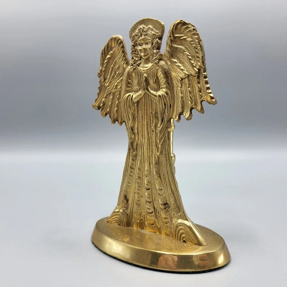Brass Praying Angel Candle Holder Home Decor Gold Taper Stick Figurine